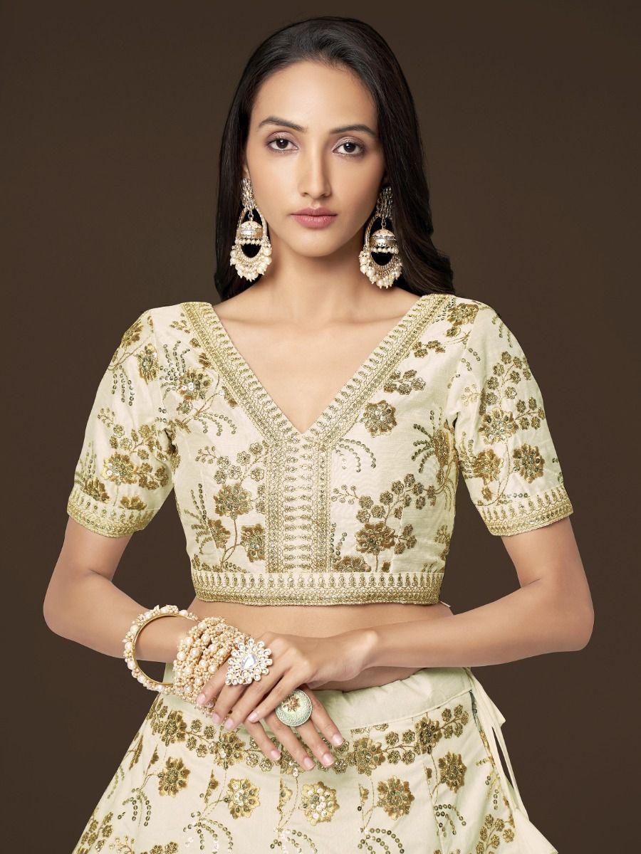 White Sequins Slub Silk Engagement Wear Lehenga Choli