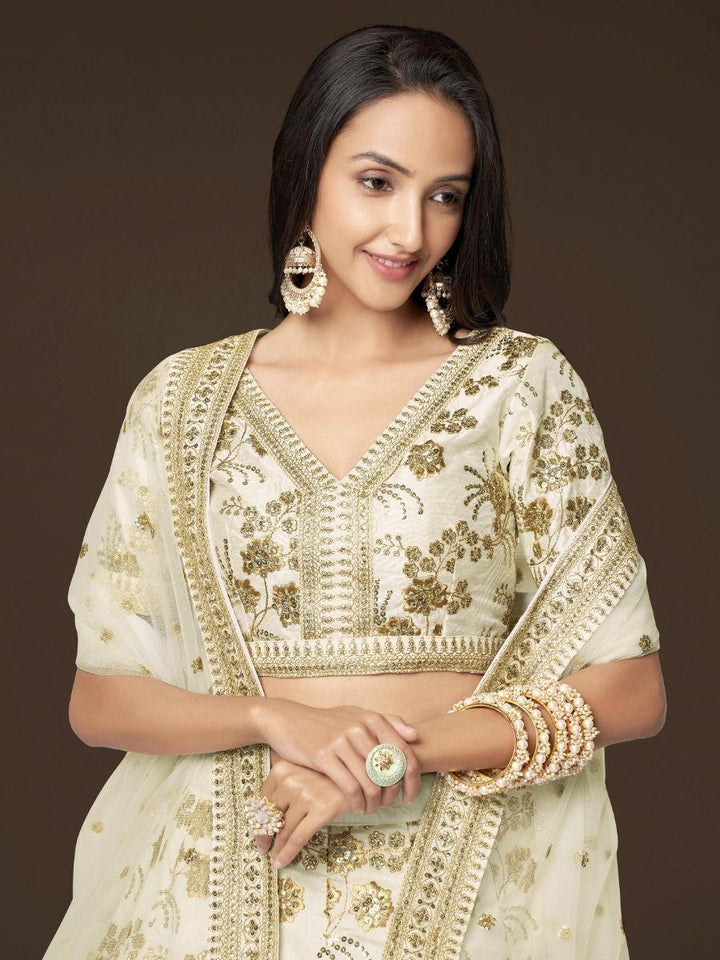 Adorable White Sequins Slub Silk Engagement Wear Lehenga Choli