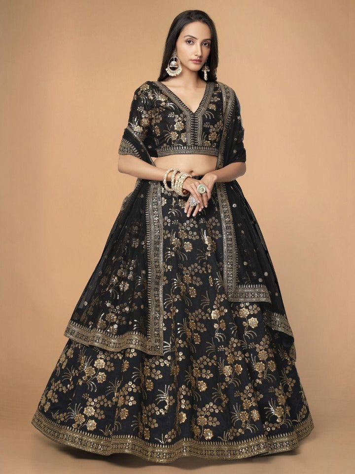 Black Sequins Silk Reception Wear Lehenga Choli With Blouse