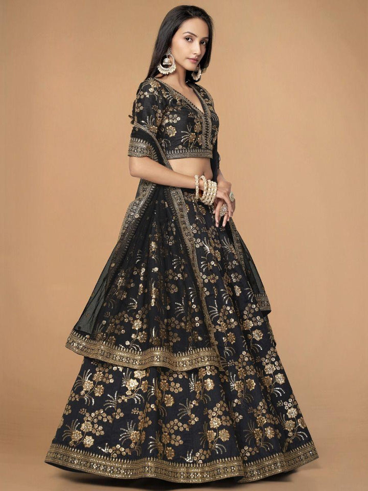 Black Sequins Silk Reception Wear Lehenga Choli With Blouse