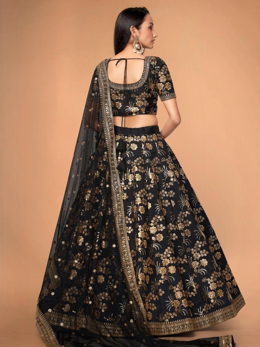 Black Sequins Silk Reception Wear Lehenga Choli With Blouse