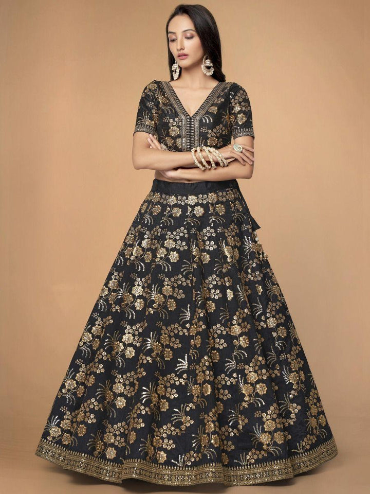 Black Sequins Silk Reception Wear Lehenga Choli With Blouse