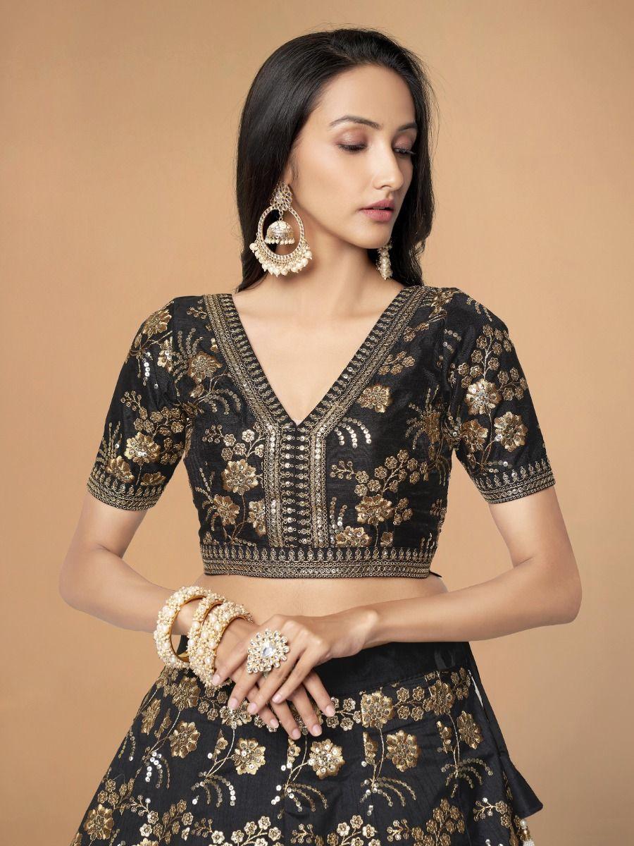 Black Sequins Silk Reception Wear Lehenga Choli With Blouse
