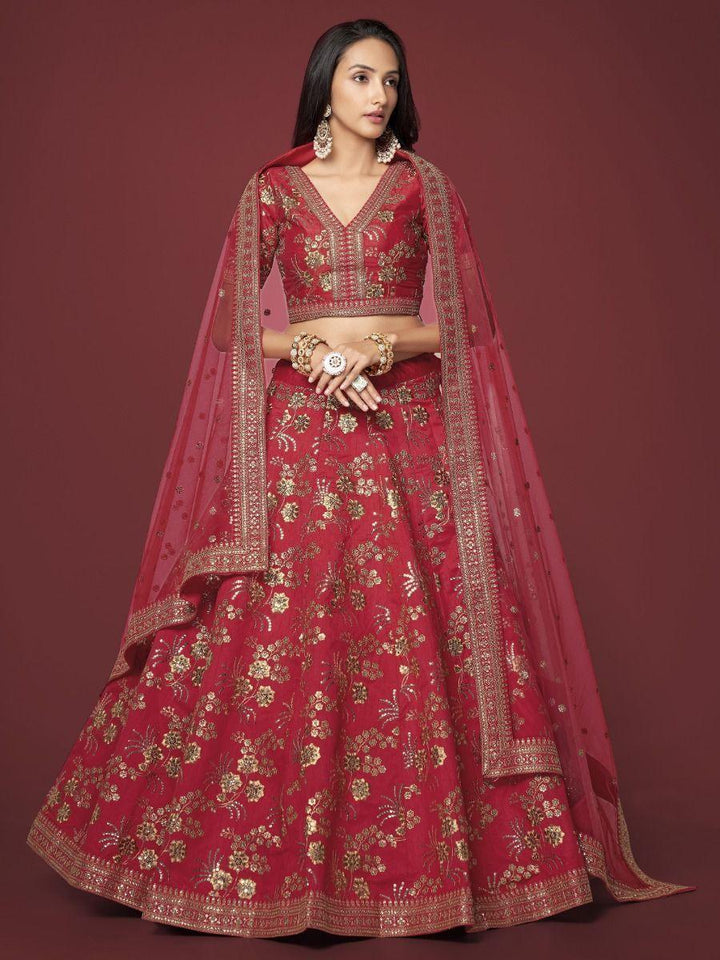 Red Embroidered Silk Traditional Lehenga Choli With Blouse