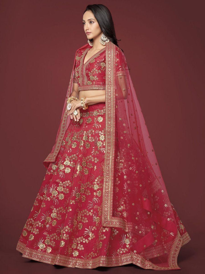 Red Embroidered Silk Traditional Lehenga Choli With Blouse