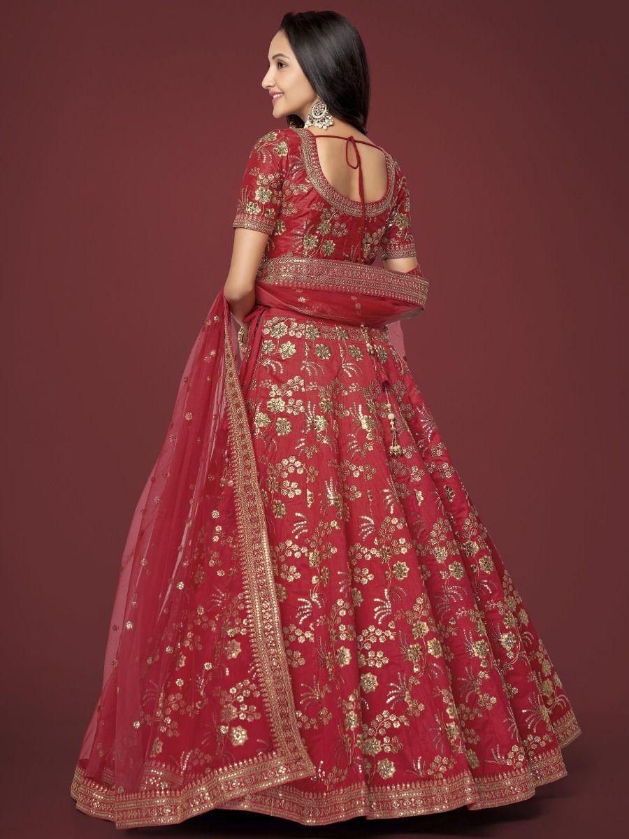 Red Embroidered Silk Traditional Lehenga Choli With Blouse