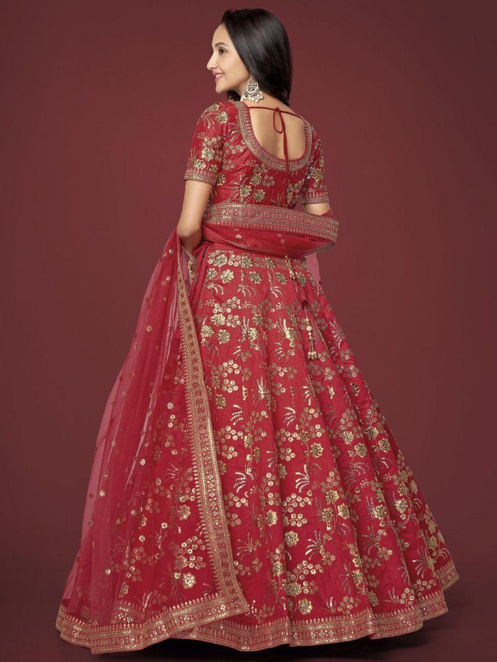 Red Embroidered Silk Traditional Lehenga Choli With Blouse