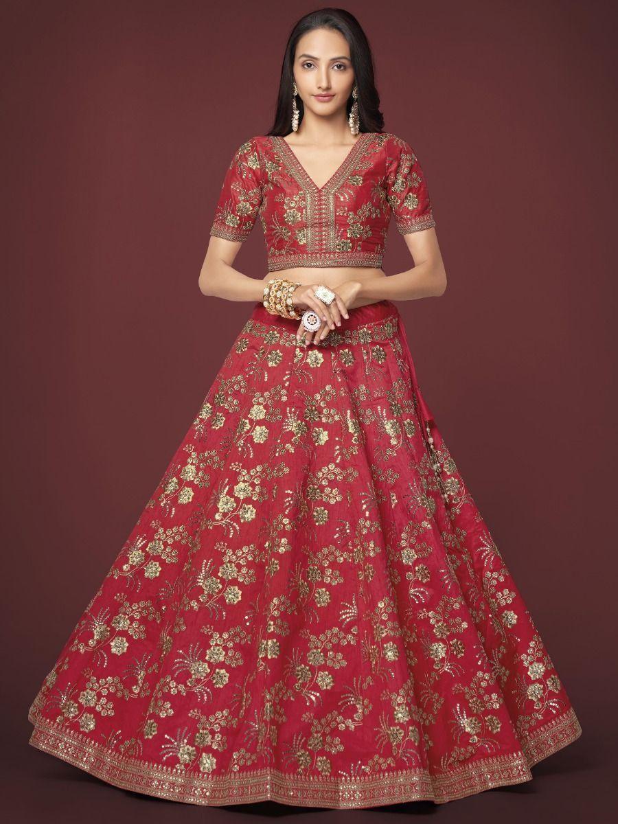Red Embroidered Silk Traditional Lehenga Choli With Blouse