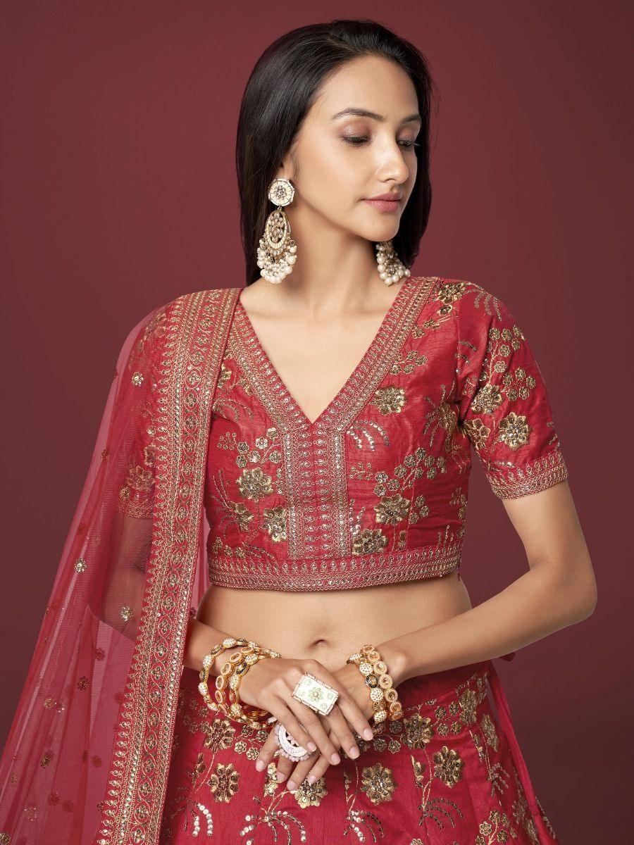 Red Embroidered Silk Traditional Lehenga Choli With Blouse