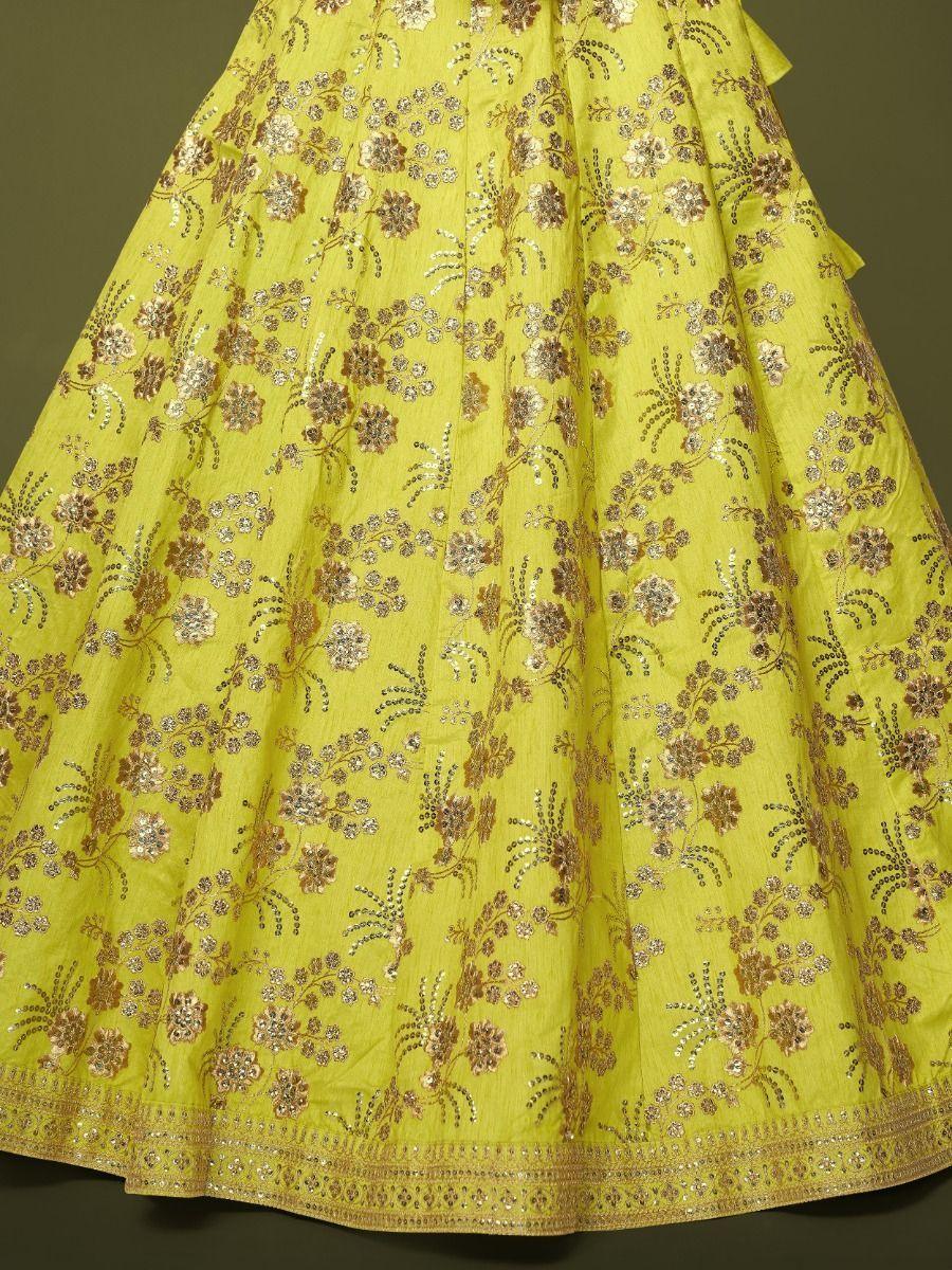 Neon Green Sequins Silk Sangit Wear Lehenga Choli