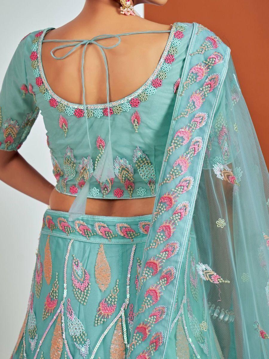 Charming Turquoise Sequin Soft Net Lehenga Choli With Dupatta