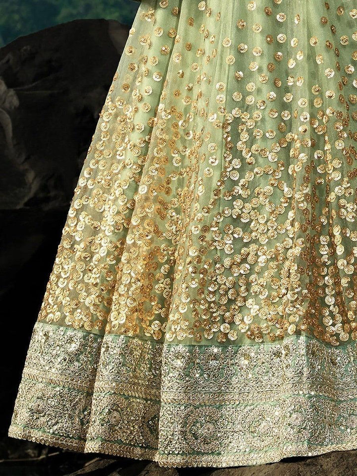 Green Sequins Net Reception Wear Lehenga Choli