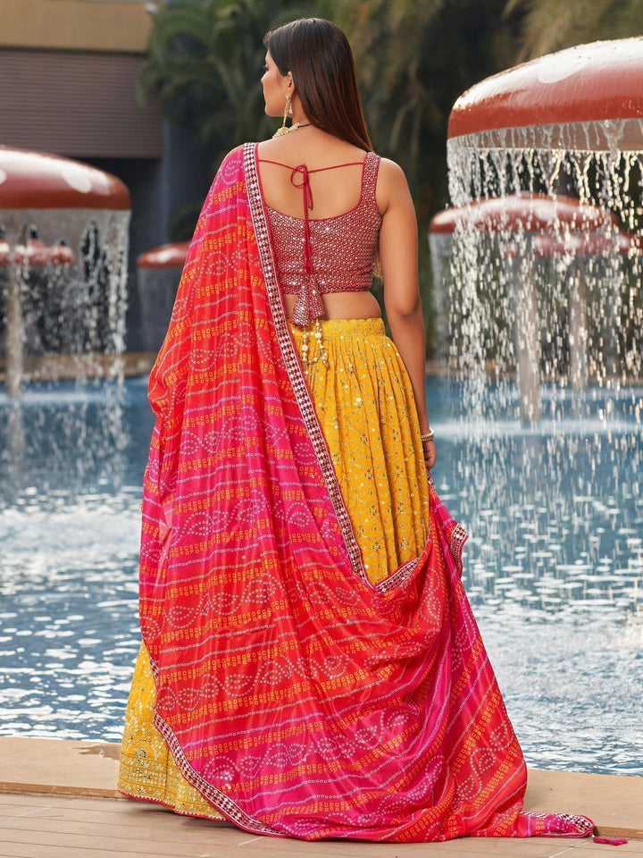 Yellow Sequins Georgette Sangeet Wear Lehenga Choli