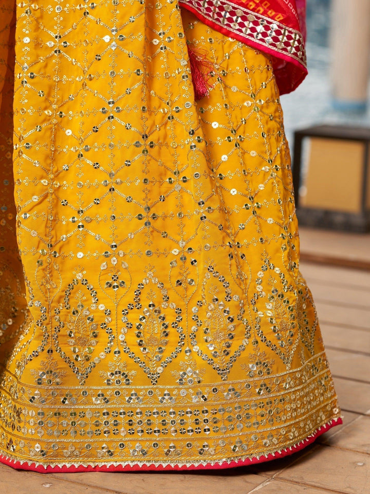 Yellow Sequins Georgette Sangeet Wear Lehenga Choli