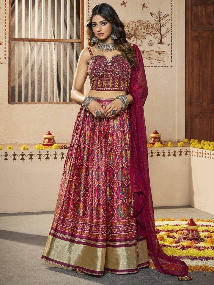 Multi-Color Patola Print Silk Lehenga With Embroidered Choli