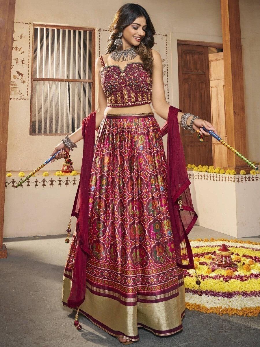 Multi-Color Patola Print Silk Lehenga With Embroidered Choli