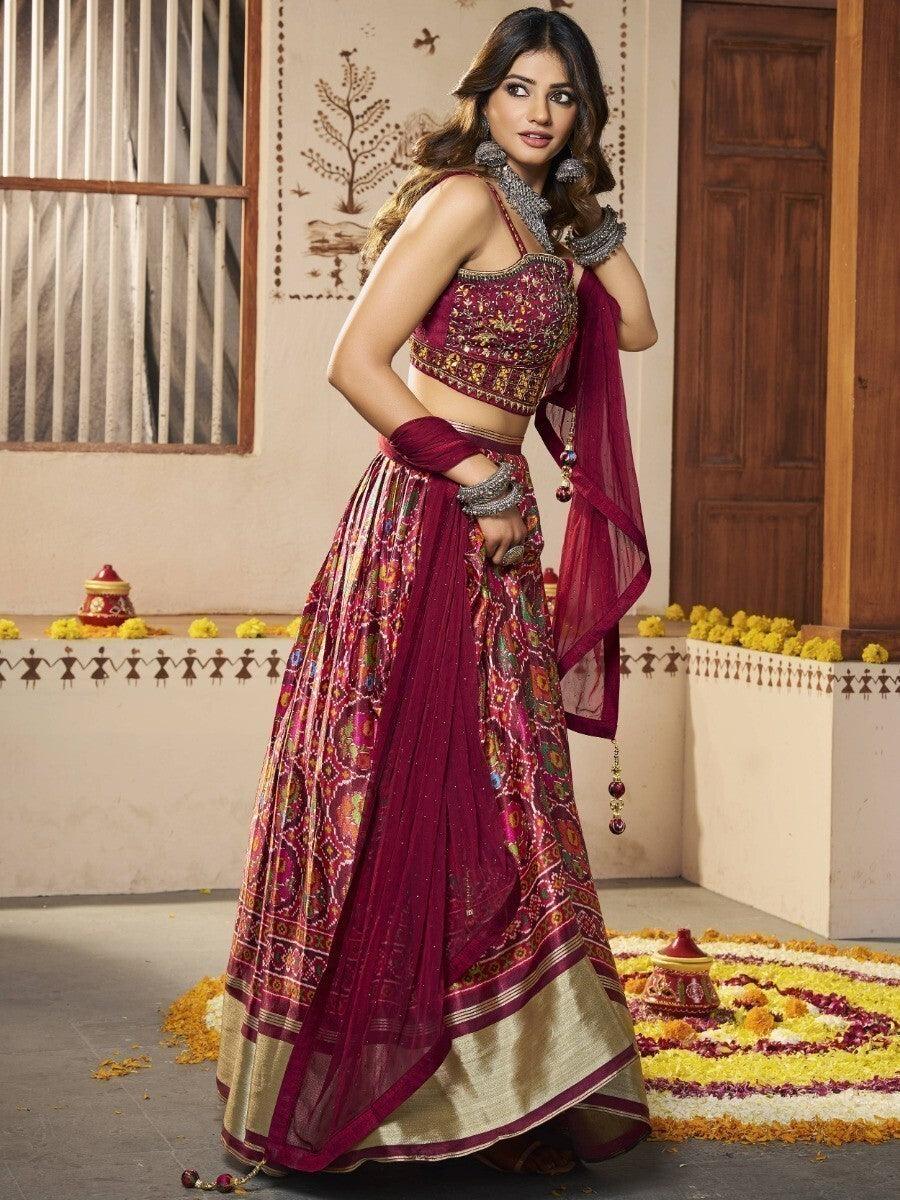 Multi-Color Patola Print Silk Lehenga With Embroidered Choli