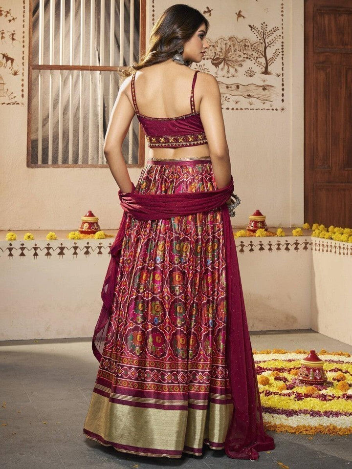 Multi-Color Patola Print Silk Lehenga With Embroidered Choli