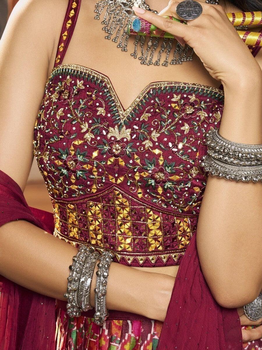 Multi-Color Patola Print Silk Lehenga With Embroidered Choli