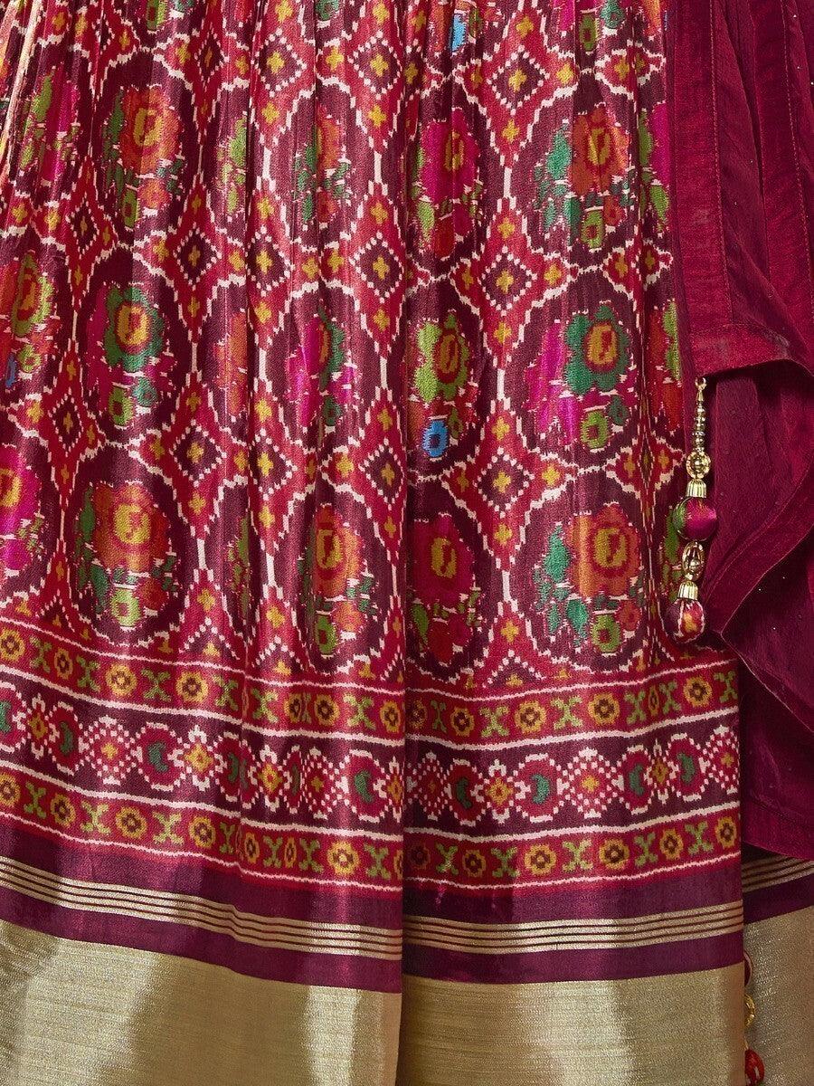 Multi-Color Patola Print Silk Lehenga With Embroidered Choli