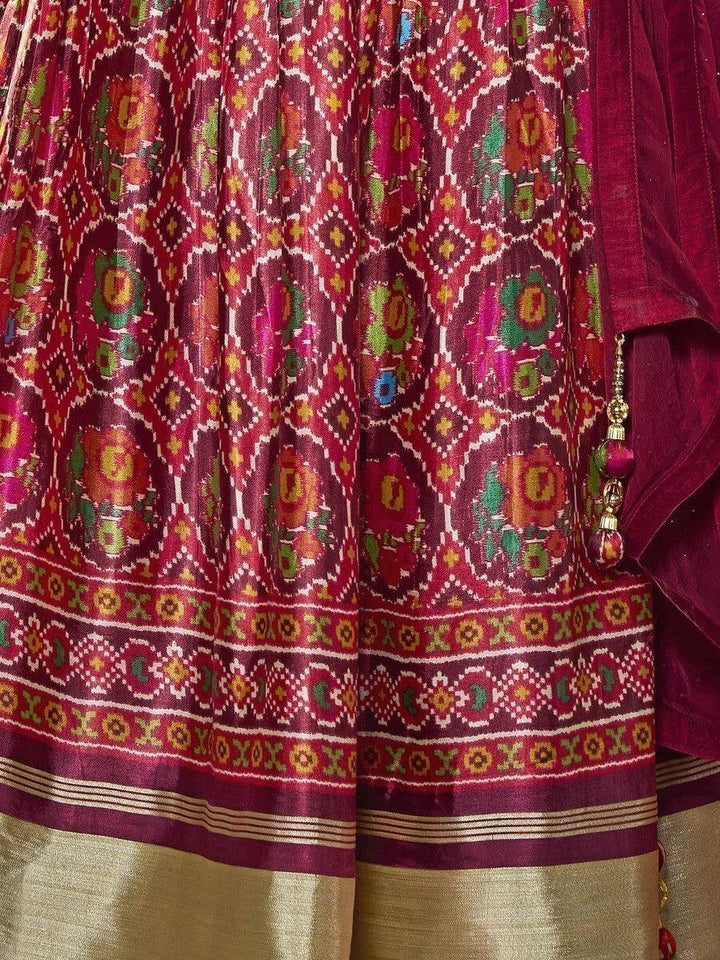 Multi-Color Patola Print Silk Lehenga With Embroidered Choli