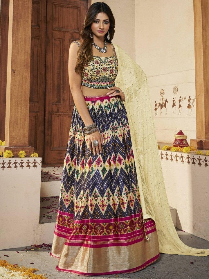 Attractive Navy Blue Patola Print Silk Wedding Wear Lehenga Choli