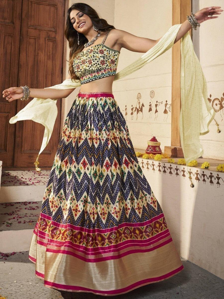 Navy Blue Patola Print Silk Wedding Wear Lehenga Choli