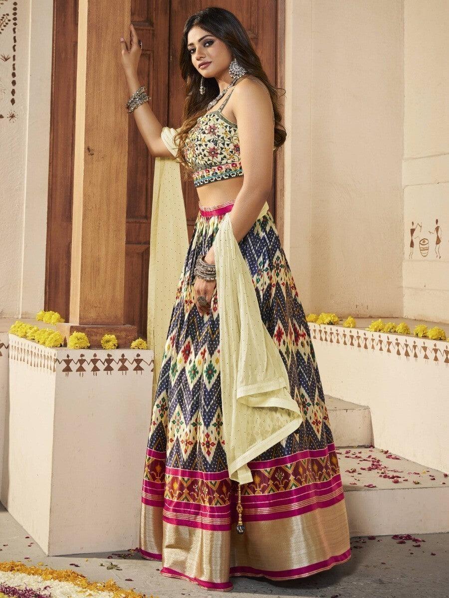 Navy Blue Patola Print Silk Wedding Wear Lehenga Choli