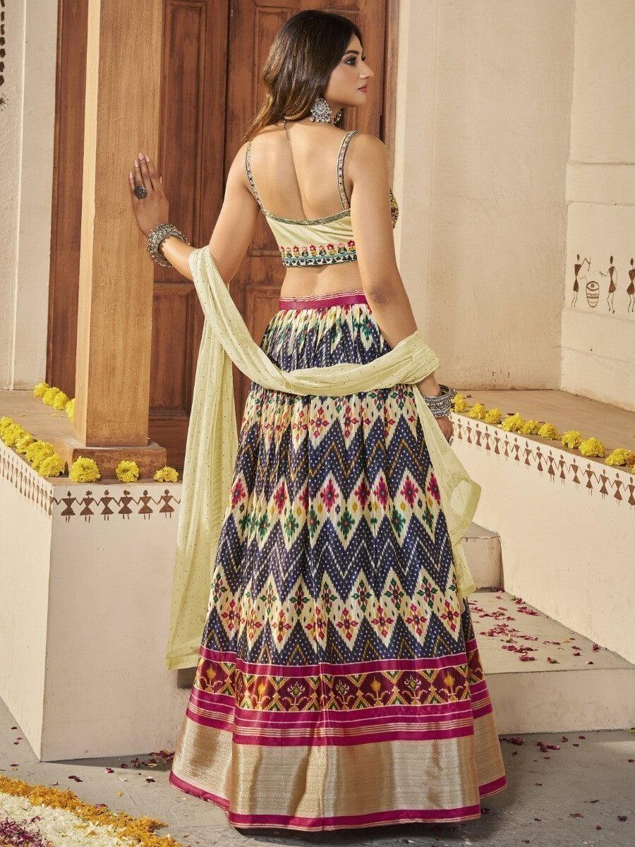 Navy Blue Patola Print Silk Wedding Wear Lehenga Choli