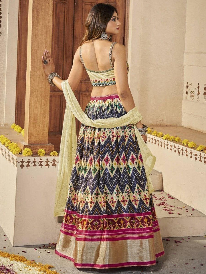Navy Blue Patola Print Silk Wedding Wear Lehenga Choli
