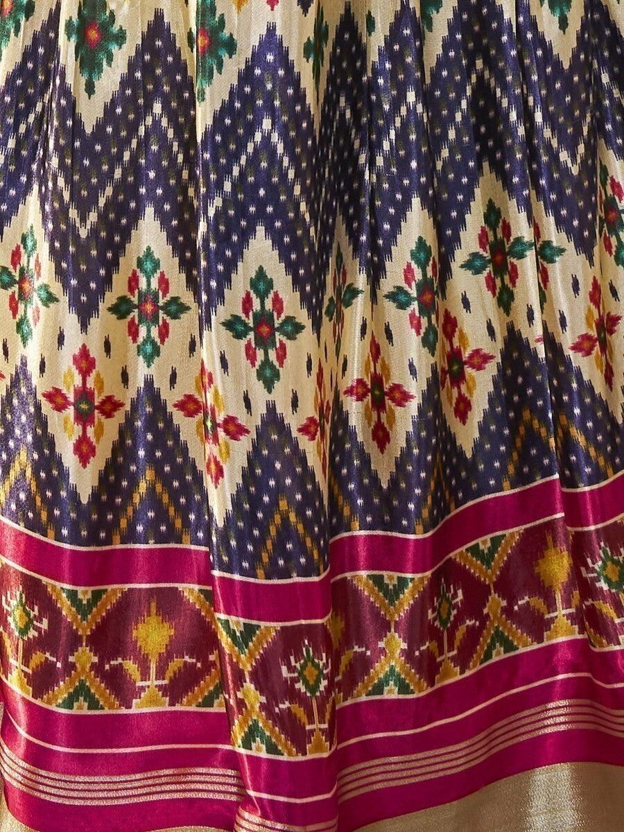 Navy Blue Patola Print Silk Wedding Wear Lehenga Choli