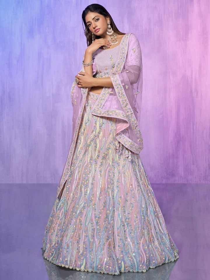 Lavender Sequins Organza Lehenga Choli With Dupatta