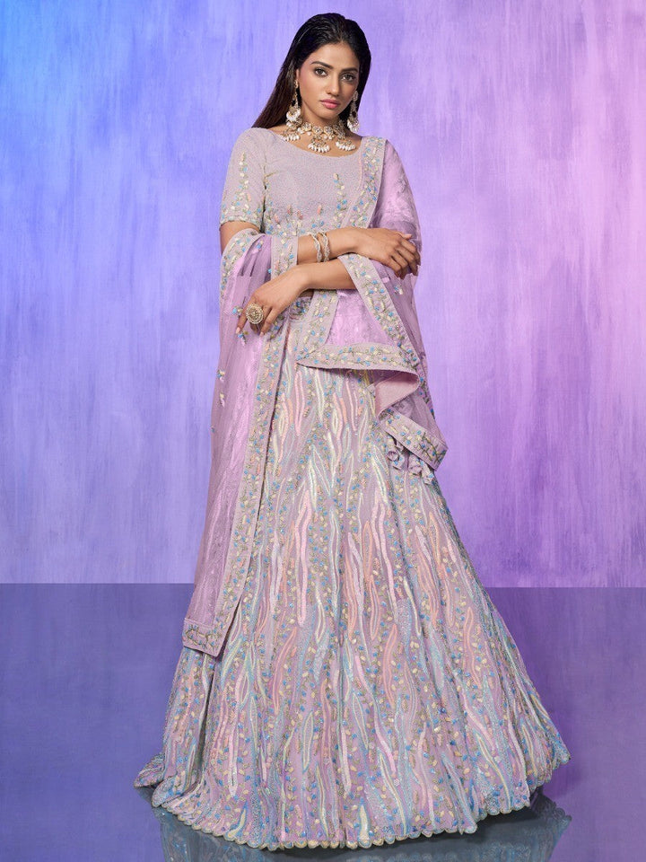 Lavender Sequins Organza Lehenga Choli With Dupatta