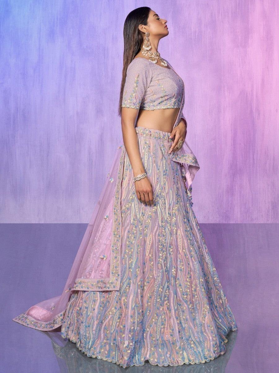 Lavender Sequins Organza Lehenga Choli With Dupatta