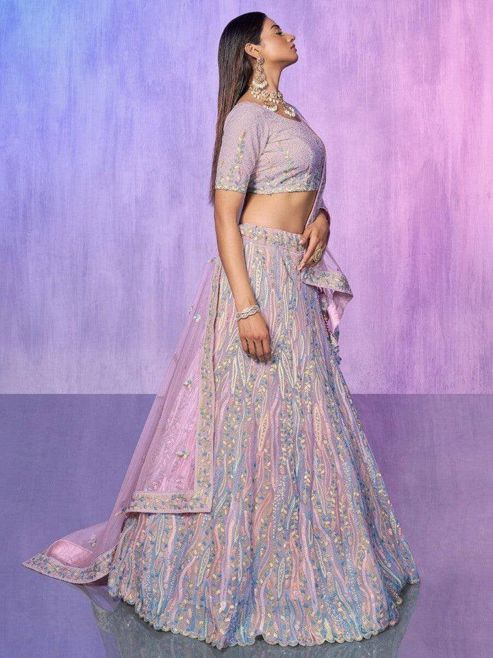 Lavender Sequins Organza Lehenga Choli With Dupatta