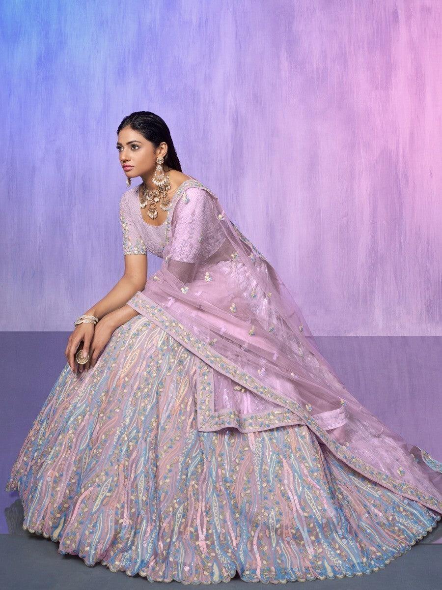 Lavender Sequins Organza Lehenga Choli With Dupatta