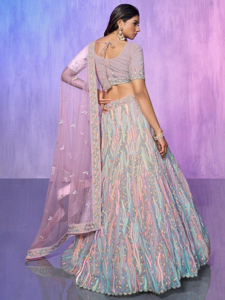 Lavender Sequins Organza Lehenga Choli With Dupatta