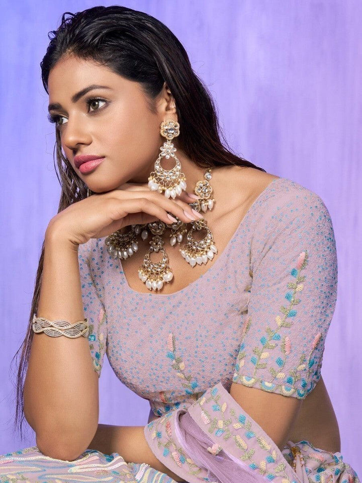 Lavender Sequins Organza Lehenga Choli With Dupatta