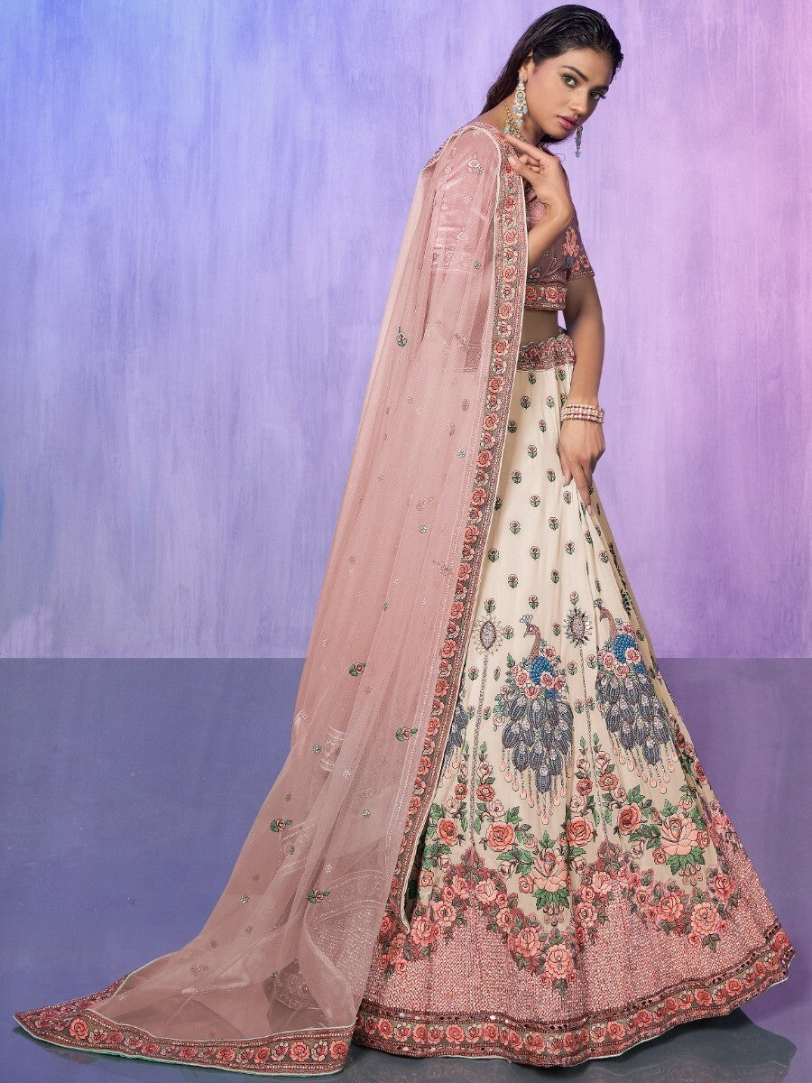 Off-White Embroidered Georgette Lehenga Choli With Dupatta