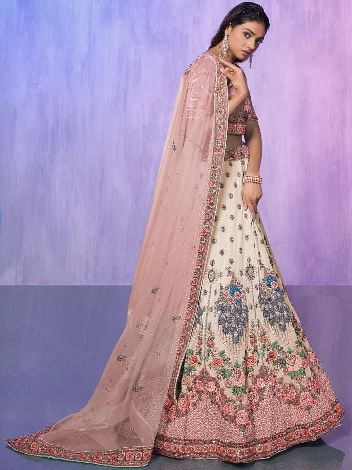 Off-White Embroidered Georgette Lehenga Choli With Dupatta