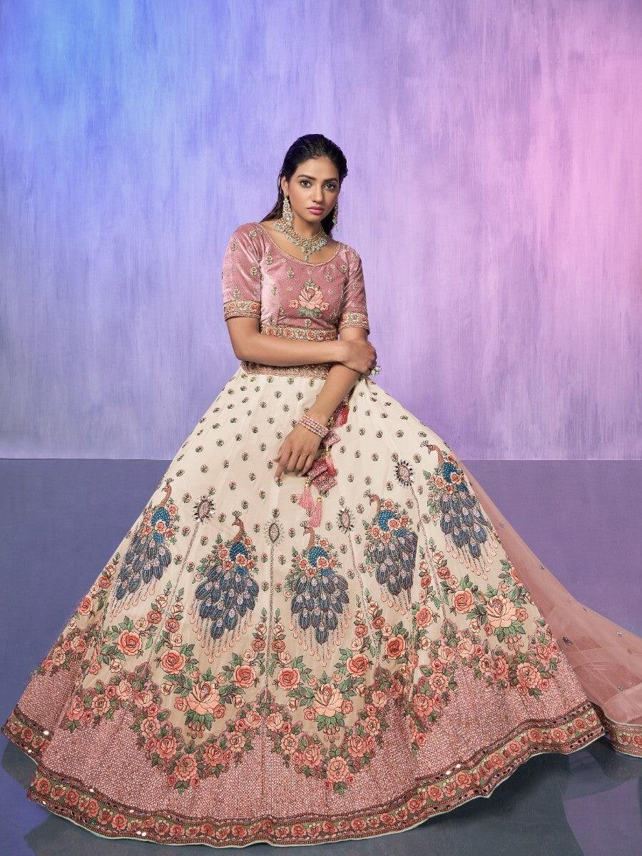 Off-White Embroidered Georgette Lehenga Choli With Dupatta