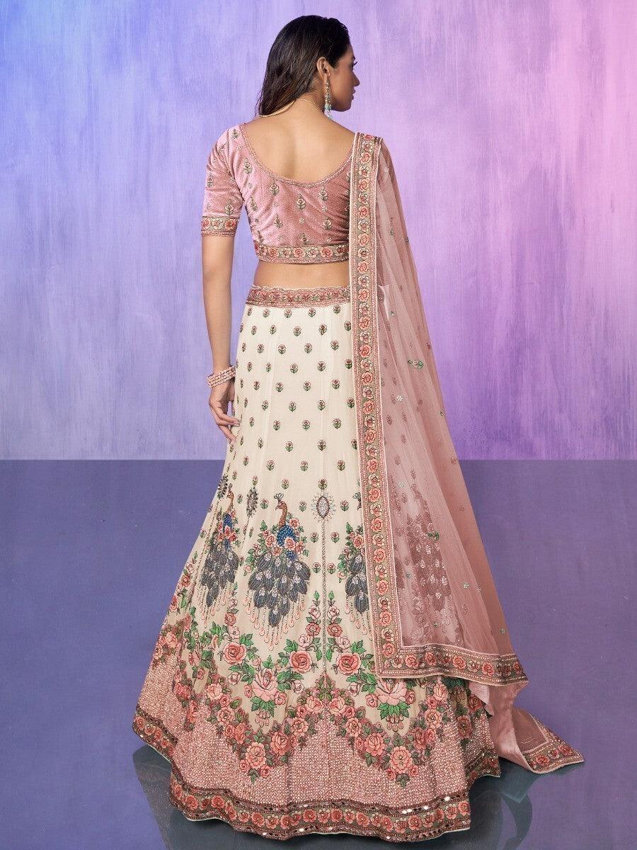 Off-White Embroidered Georgette Lehenga Choli With Dupatta