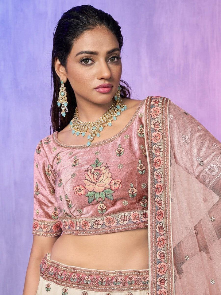 Off-White Embroidered Georgette Lehenga Choli With Dupatta