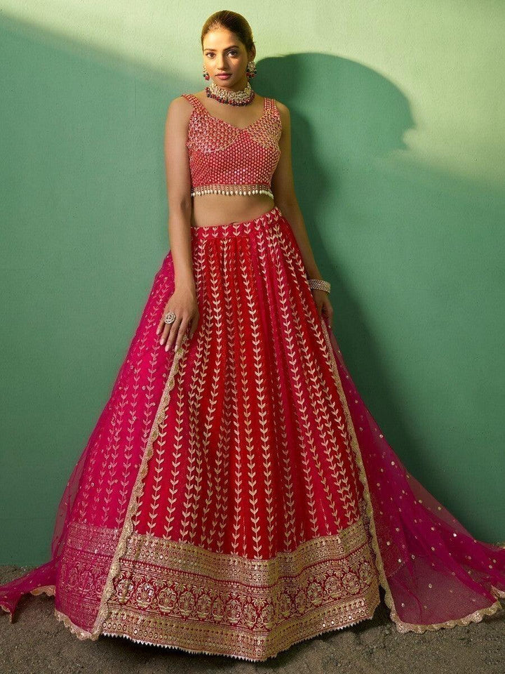 Red Sequins Georgette Wedding Wear Lehenga Choli