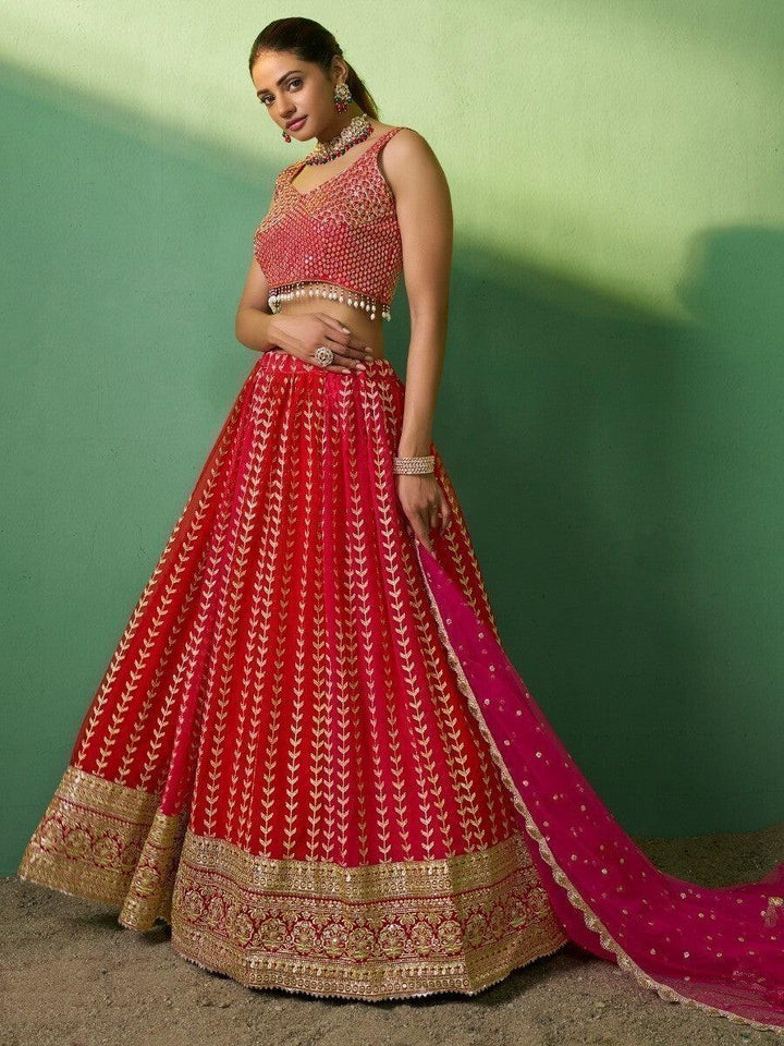 Red Sequins Georgette Wedding Wear Lehenga Choli