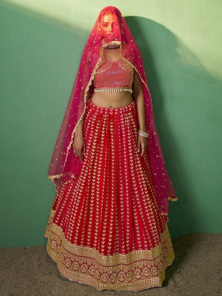 Wonderful Red Sequins Georgette Wedding Wear Lehenga Choli