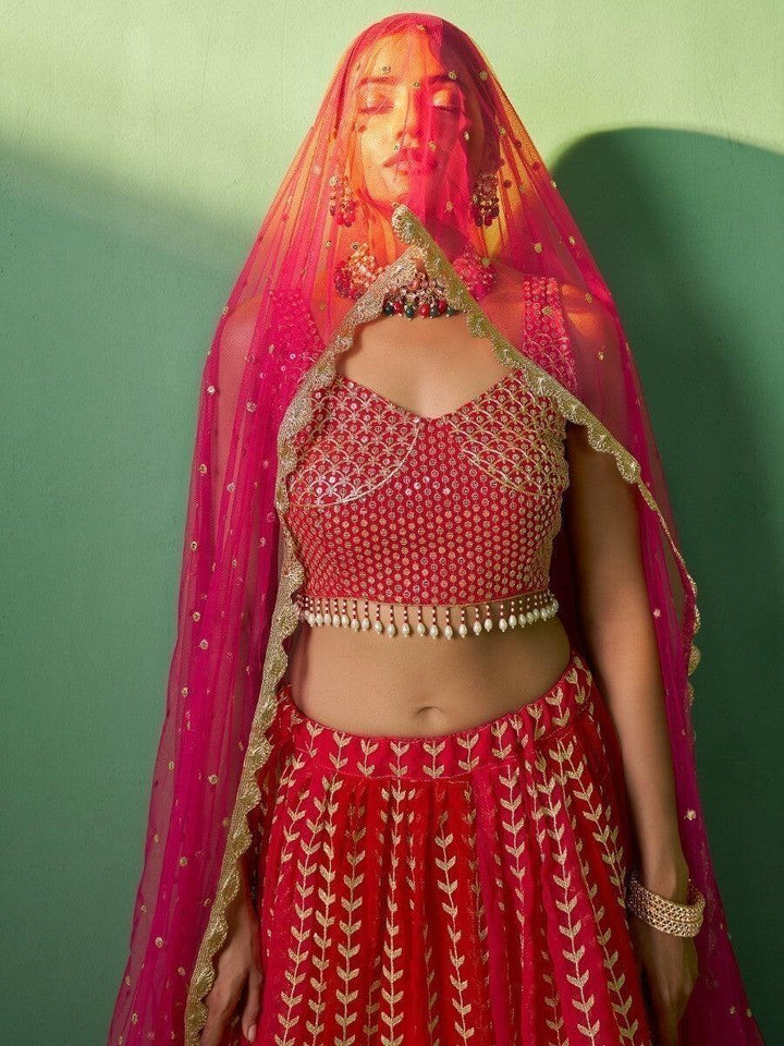 Red Sequins Georgette Wedding Wear Lehenga Choli