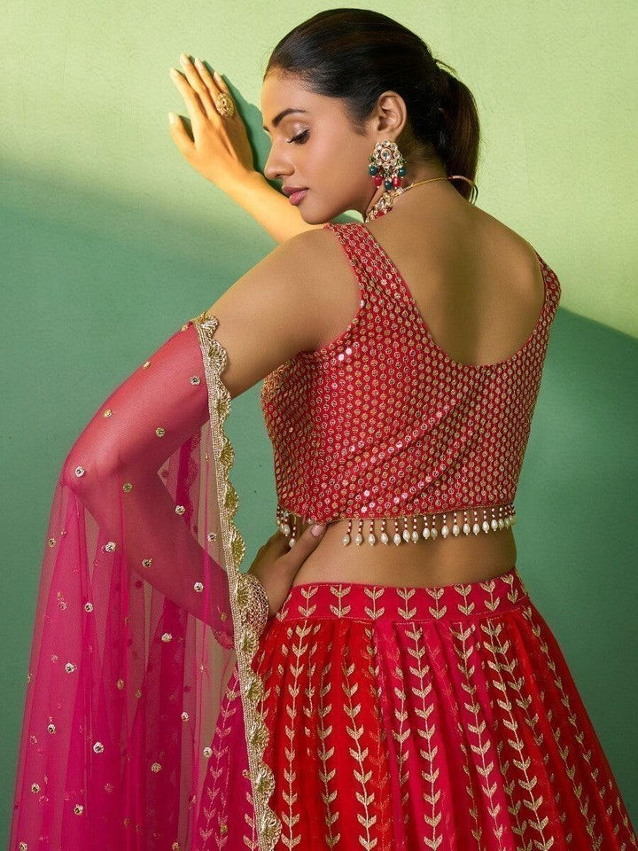 Wonderful Red Sequins Georgette Wedding Wear Lehenga Choli