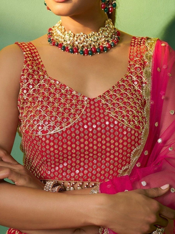Red Sequins Georgette Wedding Wear Lehenga Choli