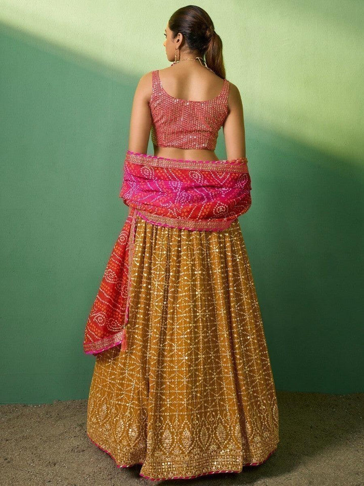 Mustard Yellow Sequins Georgette Lehenga Choli With Dupatta